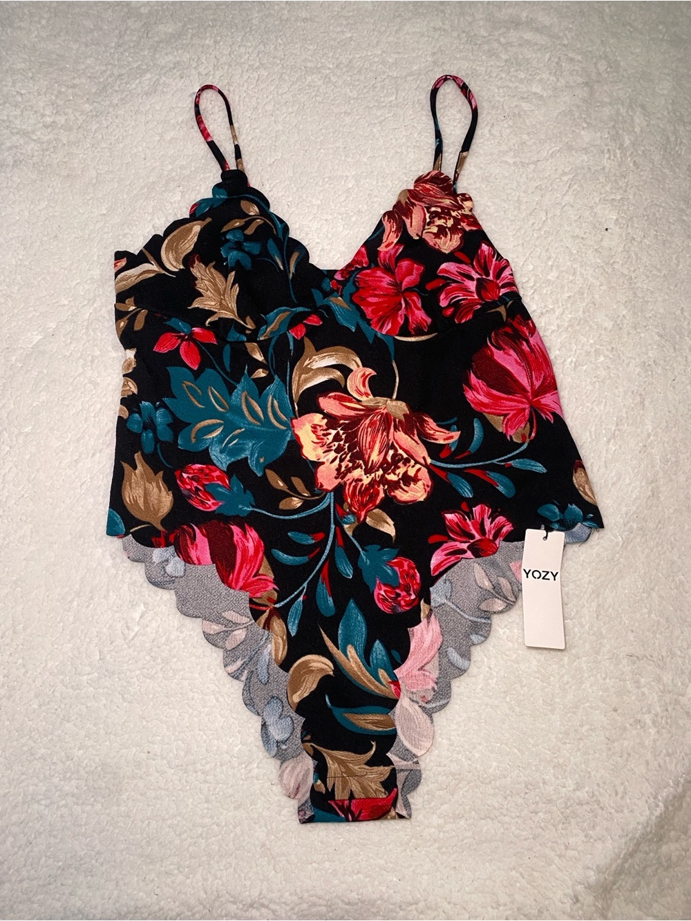 Black Floral Scalloped Cami bodysuit